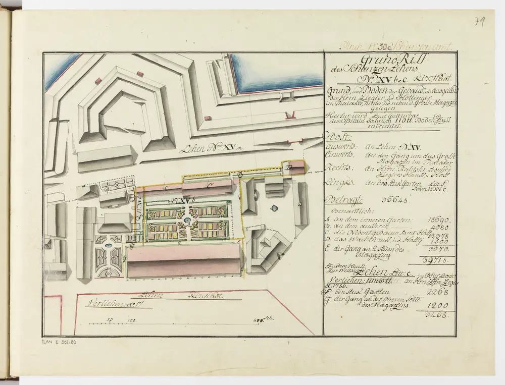 Zürich: Dem Spital Zürich gehörende Lehen in den Fortifikationswerken; Ansichten, Grundrisse und Schnitte: Schanzenlehen Nr. 15 b und 15 c Kleine Stadt, bei der Kaserne im Talacker; Grundriss