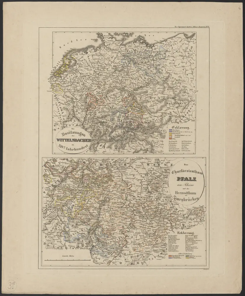 [Atlas zur Geschichte von Bayern] : Va. Die Besitzungen der Wittelsbacher im XIVt. Jahrhundert. Vb. Das Churfürstenthum Pfalz am Rheine und das Herzogthum Zweybrücken