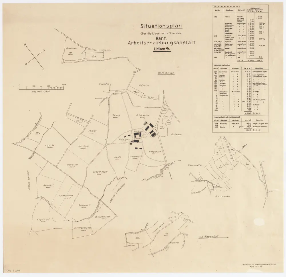 Uitikon: Arbeitserziehungsanstalt, Liegenschaften; Situationsplan