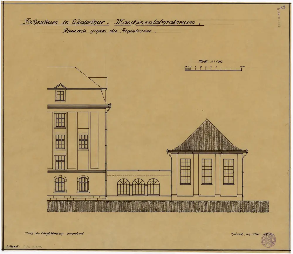 Winterthur: Technikum, Maschinenlaboratorium, Fassade gegen die Rigistrasse; Ansicht (Nr. 82)