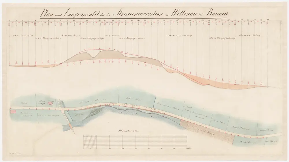 Bauma: Strassenkorrektion in der Wellenau; Situationsplan und Längsprofil