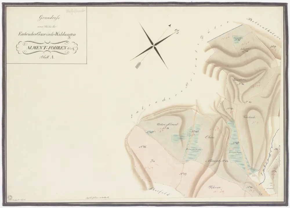 Embrach, Pfungen: Gemeindewaldung Embrach: Embrach: Foren (In Fohren), Allmend (Alment), Schuepis (Schuppis), Hasentanz, Forbuck; Grundriss (Blatt A)