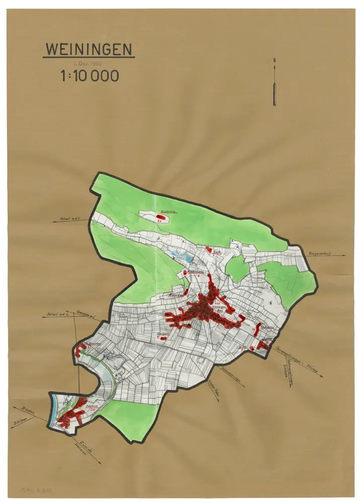Weiningen: Definition der Siedlungen für die eidgenössische Volkszählung am 01.12.1950; Siedlungskarte