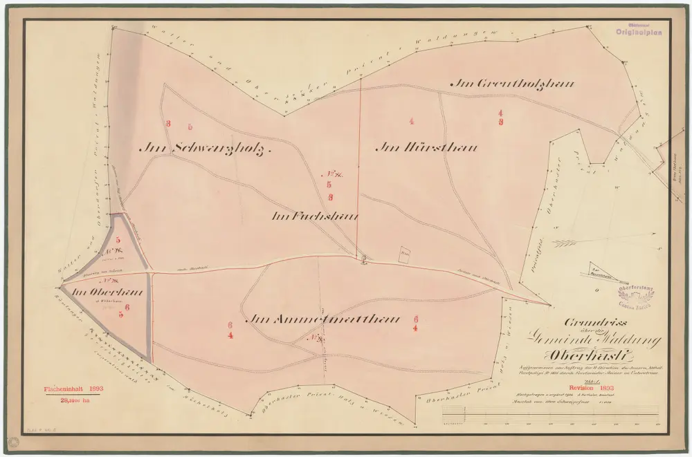 Niederhasli: Zivilgemeindewaldung Oberhasli: Fuchshau, Hürst (Hürsthau), Grüt (Greutholzhau), Ametsmatt (Ammetsmatthau), Schwarzholz, Oberhau; Grundriss (Tab. I)