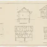 Rheinau: Gemeinde-, Kloster-, Genossenschafts- und Staatswaldungen: Waldhütte in der Staatswaldung Chachberg (Kachberg); Grundriss, Querschnitt, Längsschnitt, Ansichten