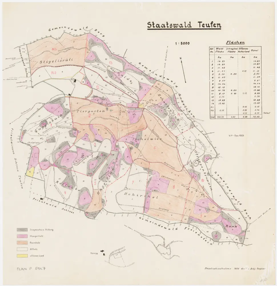 Freienstein-Teufen: Staatswaldung Teufen: Hörnlihalden, Guggisbuck, Langwiese, Zelg, Tiergarten, Junkerental, Irchelwies, Forenirchel, Nagelfluh, Hohirchel, Rank, Strengenbrunnen, Schartenfluh, Talhalden, Stigelisrüti; Übersichtsplan