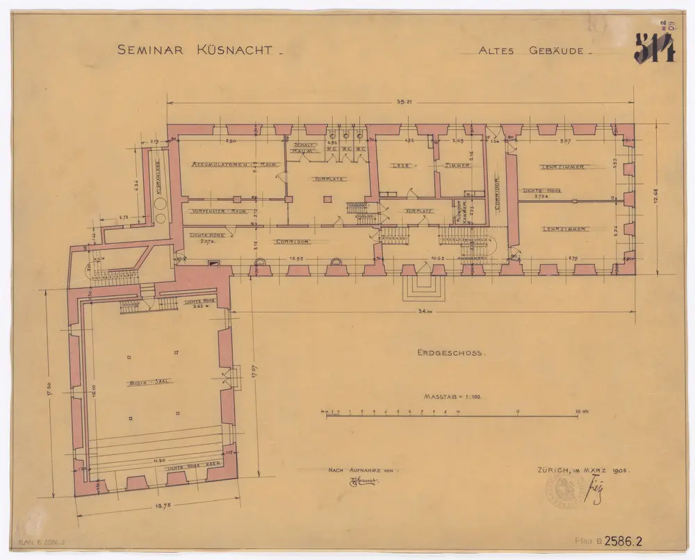 Küsnacht: Seminar, altes Gebäude: Erdgeschoss; Grundriss