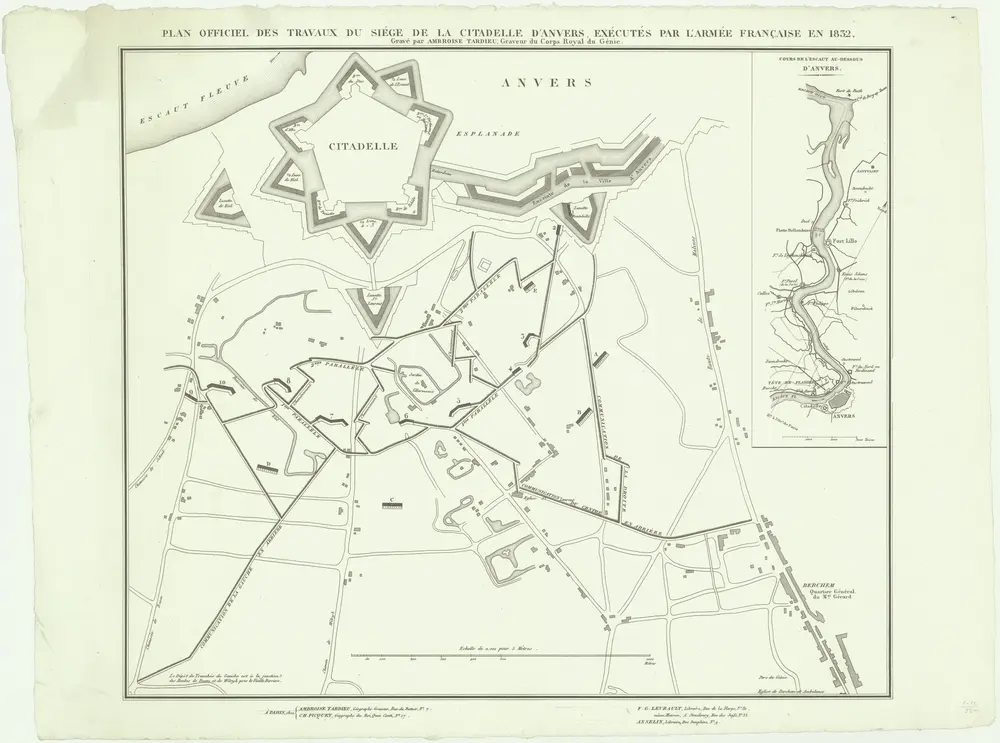 Plan officiel des travaux du siége de la citadelle d'Anvers exécutés par l'armée francaise en 1832