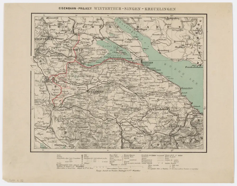 Projektierte Eisenbahnstrecke Winterthur-Singen-Kreuzlingen; Übersichtskarte