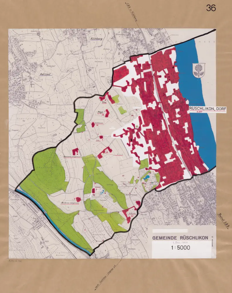 Rüschlikon: Definition der Siedlungen für die eidgenössische Volkszählung am 01.12.1960; Siedlungskarte Nr. 36