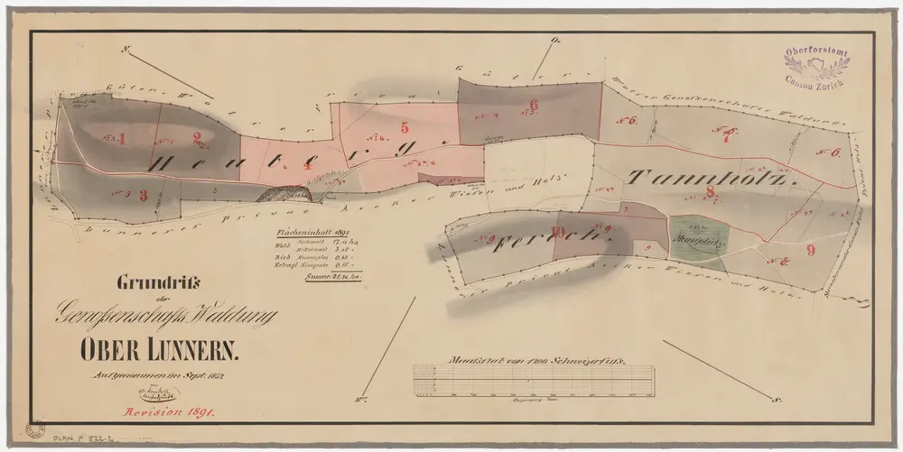 Obfelden: Genossenschaftswaldung Oberlunnern: Tannholz, Heuberg, Färech (Ferech); Grundriss