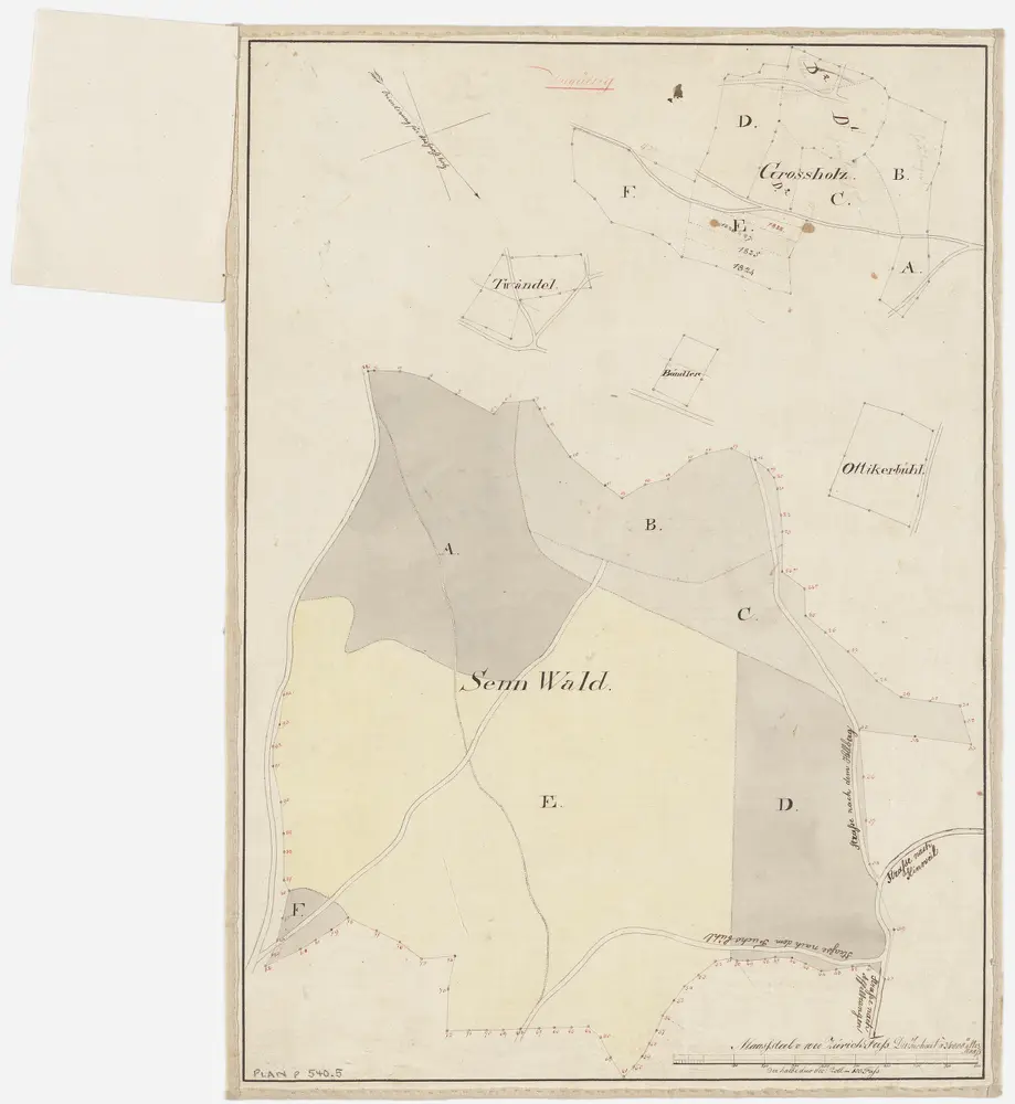 Grüningen, Gossau, Bubikon: Staats- und Privatwaldungen: Bubikon, Gossau: Sennwald, Ottiker Büel, Grossholz, Twändel, Bönler (Böndler); Grundrisse