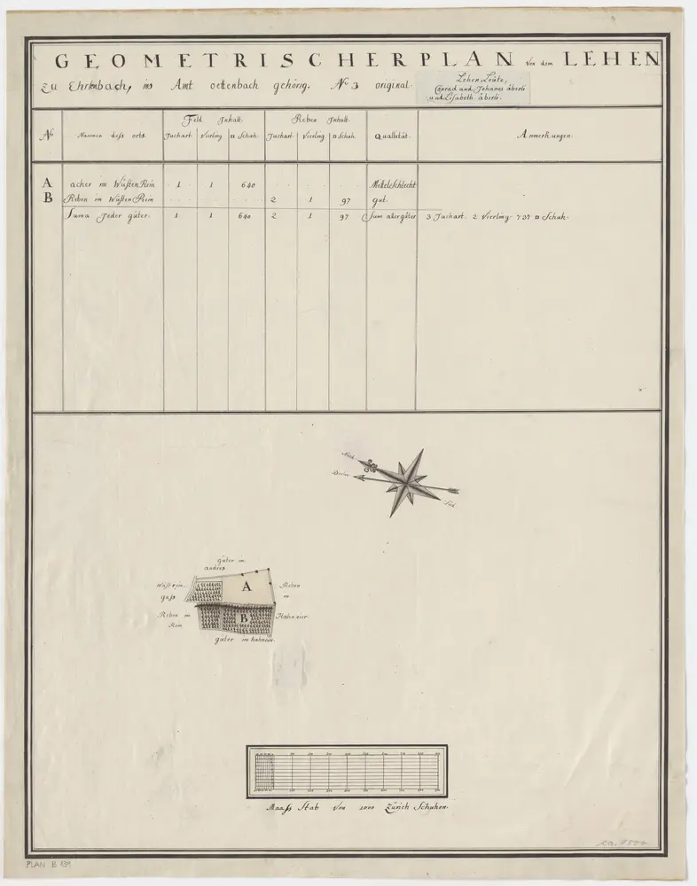 Erlenbach: Dem Amt Oetenbach gehörendes Lehen Nr. 3; Grundriss und Tabelle