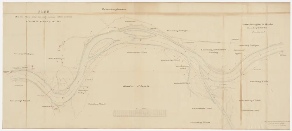 Grenze zwischen den Kantonen Zürich und Schaffhausen beim Rhein bei Flaach, Ellikon am Rhein und Rüdlingen SH; Grundriss