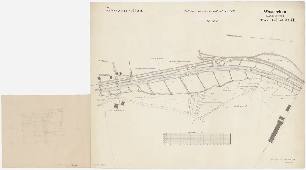 Bauma: Von Dillhus bis zur hölzernen Brücke bei Juckern, Tösskorrektion; Situationspläne (Töss-Gebiet Nr. 15, Blatt 1)