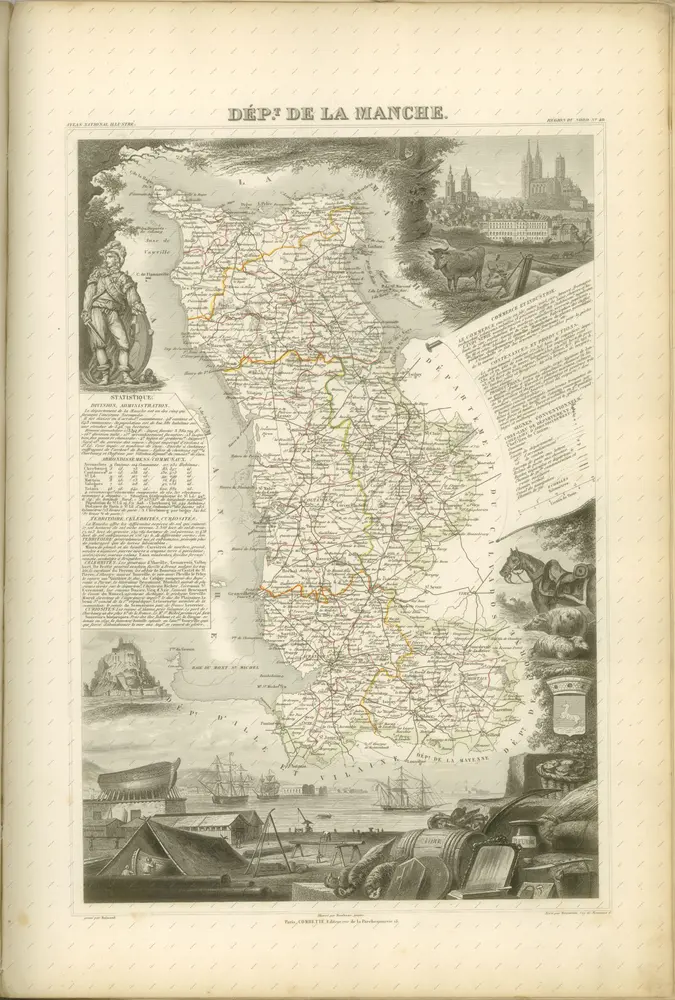 mapa z atlasu "Atlas National Illustré des 86 Départements et des Possessions de la France Divisé par Arrondissements, Cantons et Communes, avec le tracé de toutes les routes, chemins de fer et canaux"