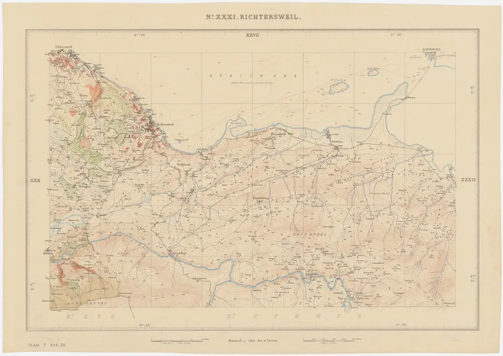 Kanton Zürich: Waldungen, Rebberge und Rodungen um die Mitte des 17. Jahrhunderts: Blatt XXXI: Richterswil