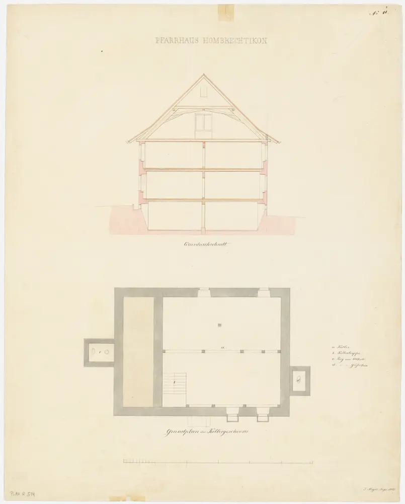 Hombrechtikon: Pfarrhaus; Grundriss des Kellers und Querschnitt (Nr. 11)