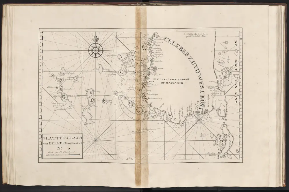 Platte paskaart van Celebes zuydwestkust