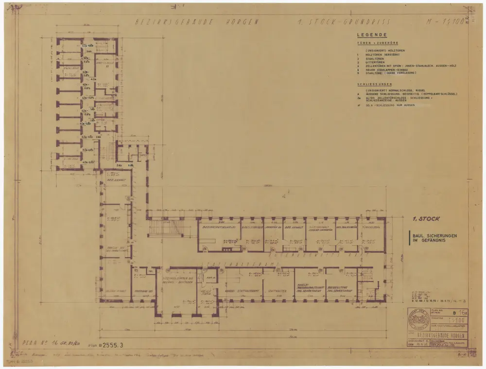 Horgen: Bezirksgebäude, bauliche Sicherungen im Gefängnis: 1. Stock; Grundriss