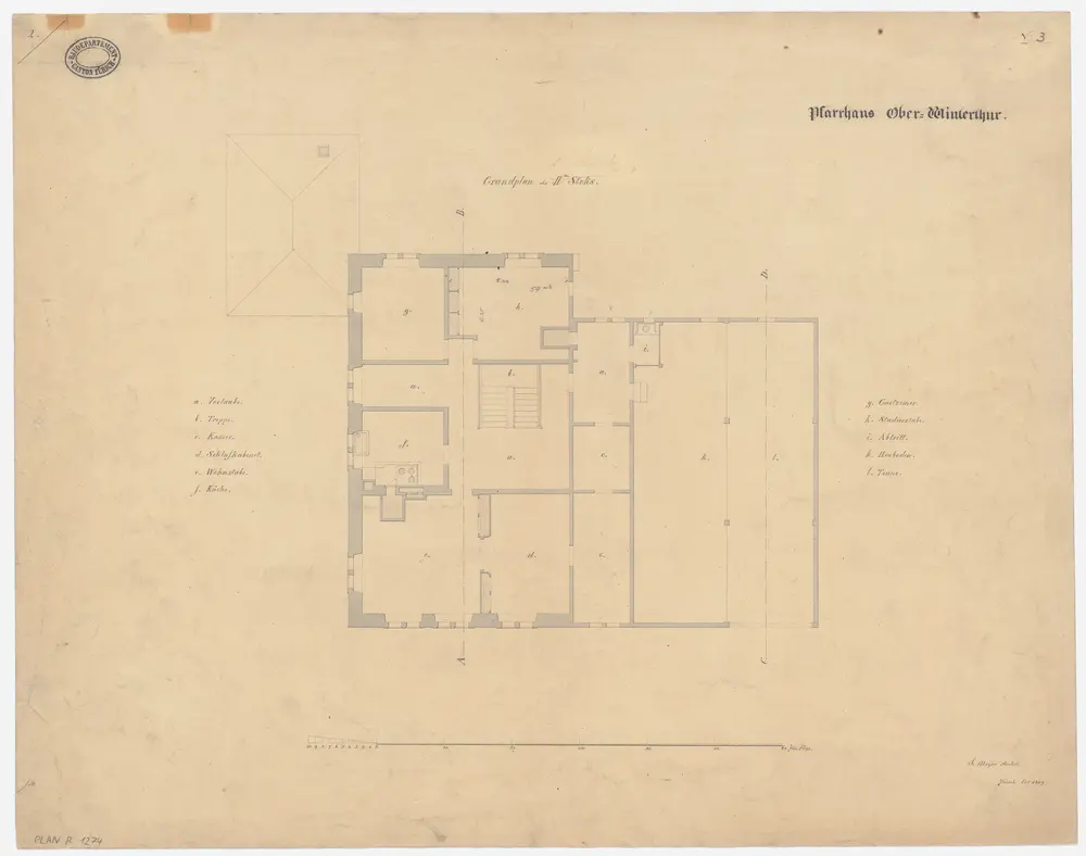 Oberwinterthur: Pfarrhaus mit angebautem Ökonomiegebäude, 1. Stock; Grundriss (Nr. 3)