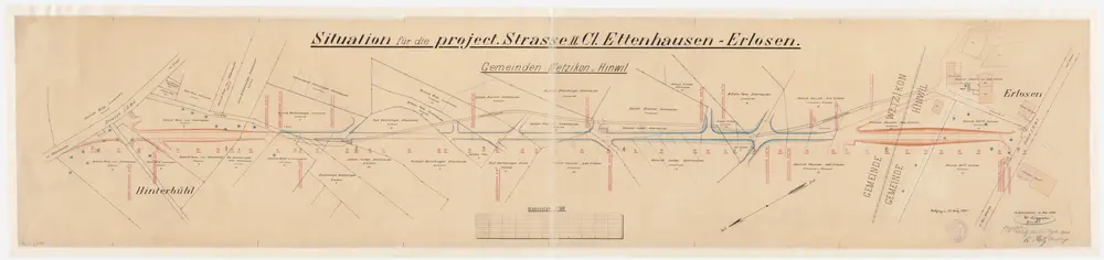 Wetzikon, Hinwil: Projektierte Strasse von Hinterbühl bei Ettenhausen bis Erlosen; Situationsplan