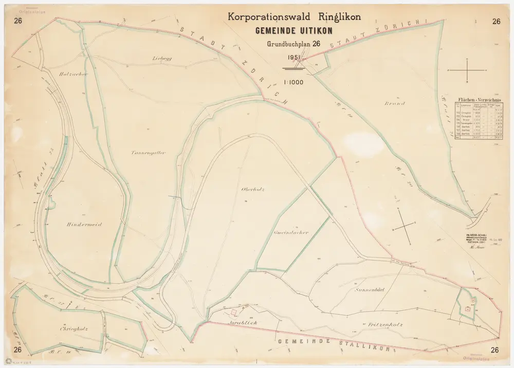 Uitikon: Genossenschaftswaldung Ringlikon: Holzacher, Hinderweid, Chriegholz, Liebegg, Tannengatter, Oberholz, Gmeindacher, Jurablick, Sunnenbüel, Fritzenholz, Brand; Grundrisse