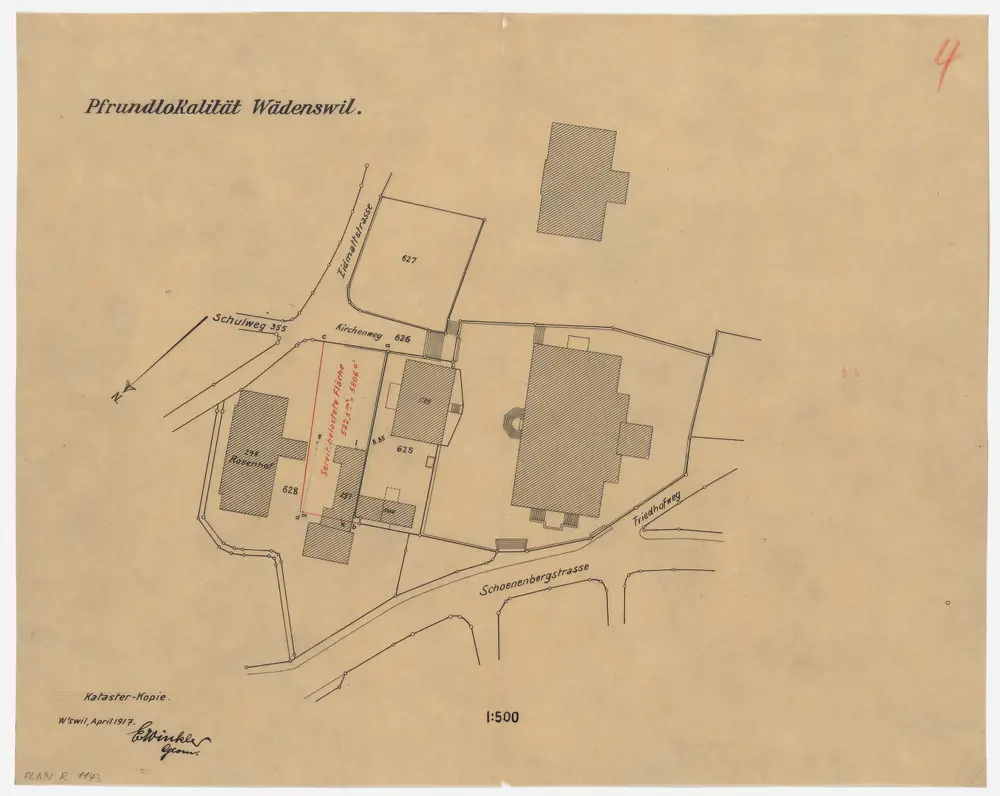 Wädenswil: Pfrundlokalität mit Kirche, Pfarrhaus und Umgebung; Grundriss (Nr. 4)