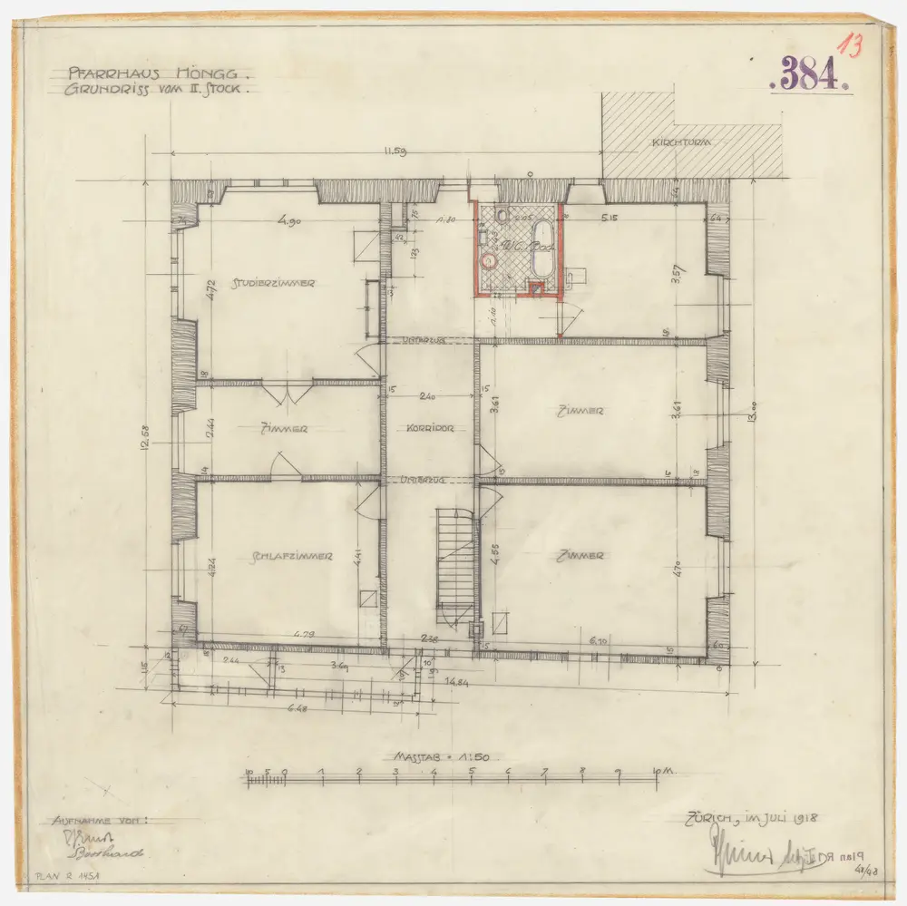 Höngg: Pfarrhaus, 2. Stock; Grundriss (Nr. 13)