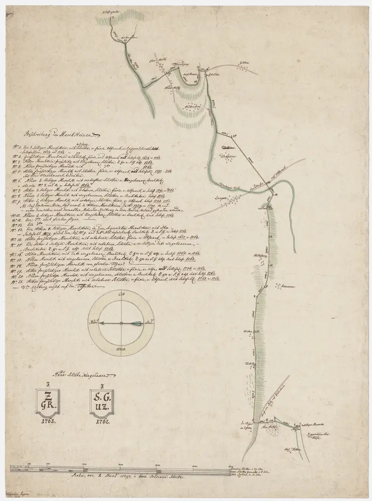 Grenze zwischen der Landvogtei Grüningen und der Grafschaft Uznach von der Wolfsgrube bis zum Hof Matten; Grundriss