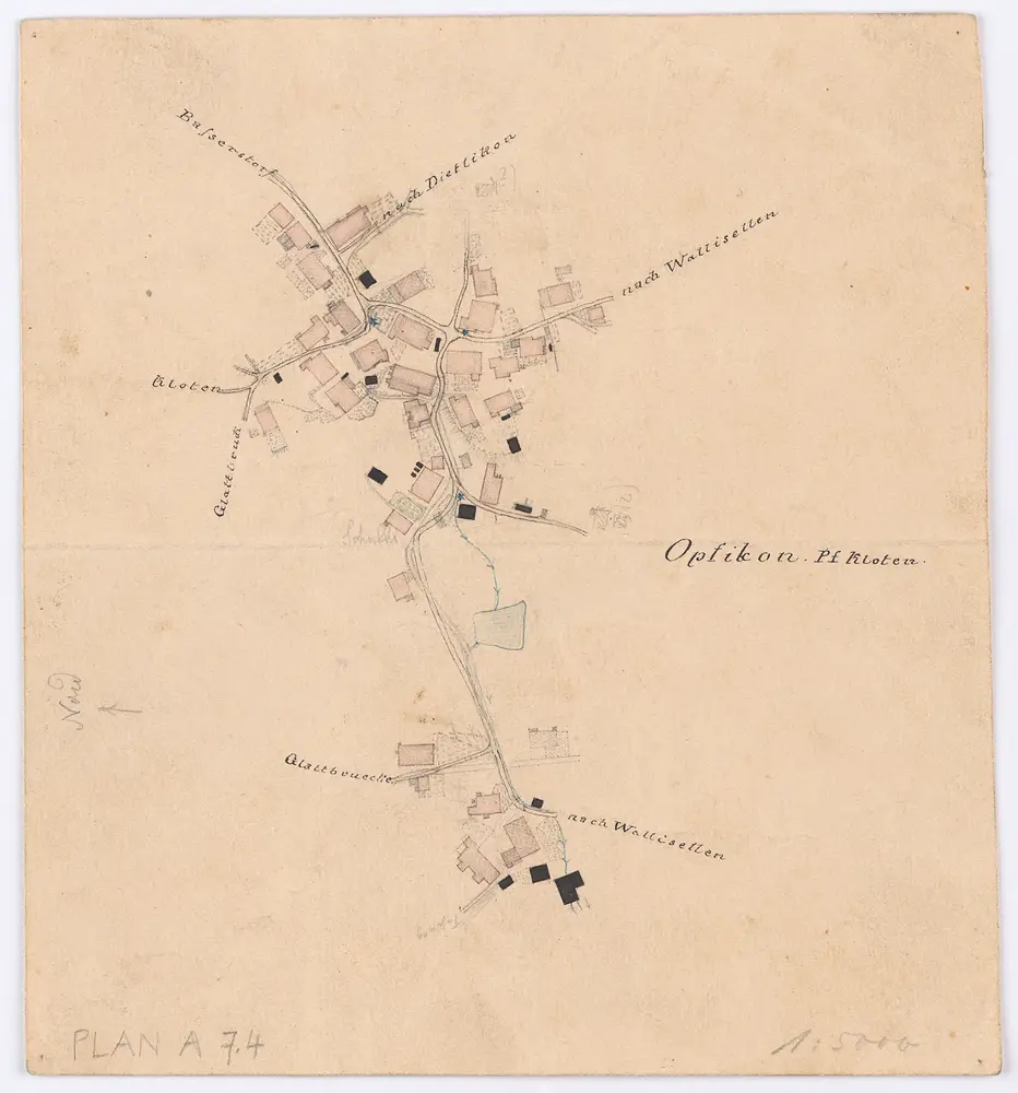 Vorlagen für die Topographische Karte des Kantons Zürich (Wild-Karte): Bezirk Bülach: Ortsplan: Opfikon