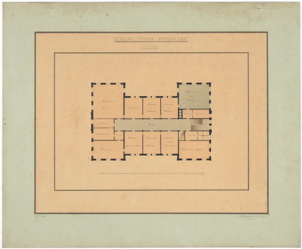 Universität Zürich und Kantonsschule, projektiertes Physik- und Chemiegebäude: 1. Stock; Grundriss