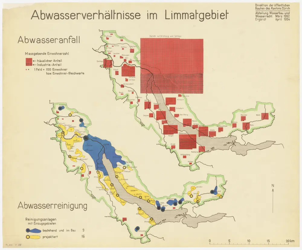 Gemeinden im Limmatgebiet: Abwasseranfall und Abwasserreinigung; Übersichtskarten