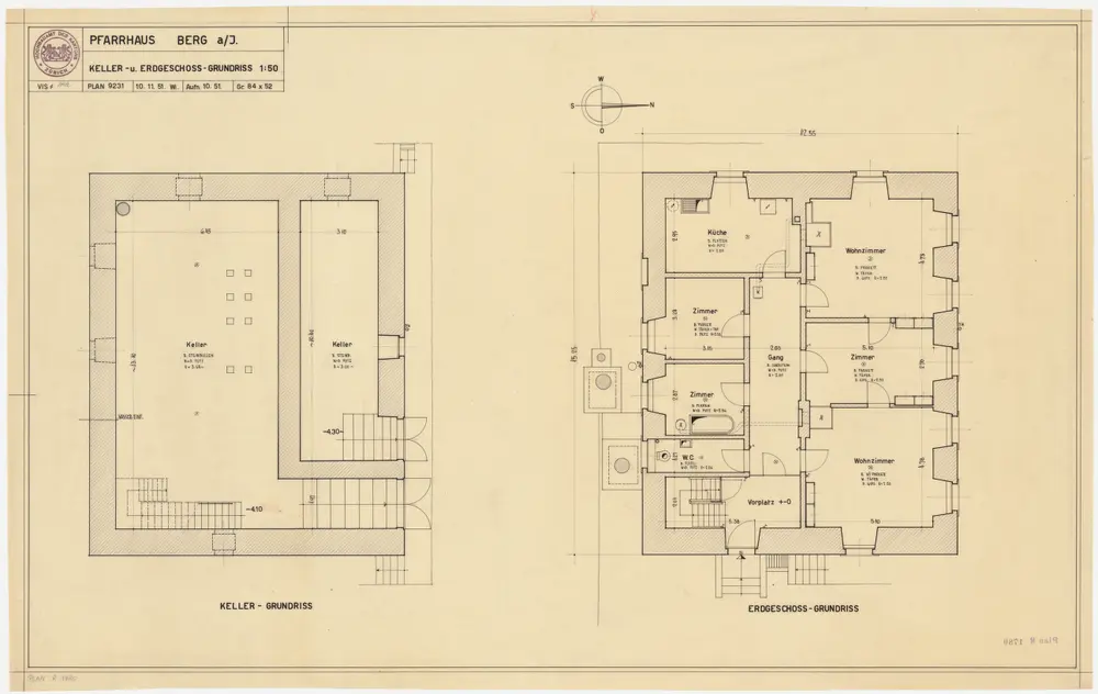 Berg am Irchel: Pfarrhaus, Keller und Erdgeschoss; Grundrisse