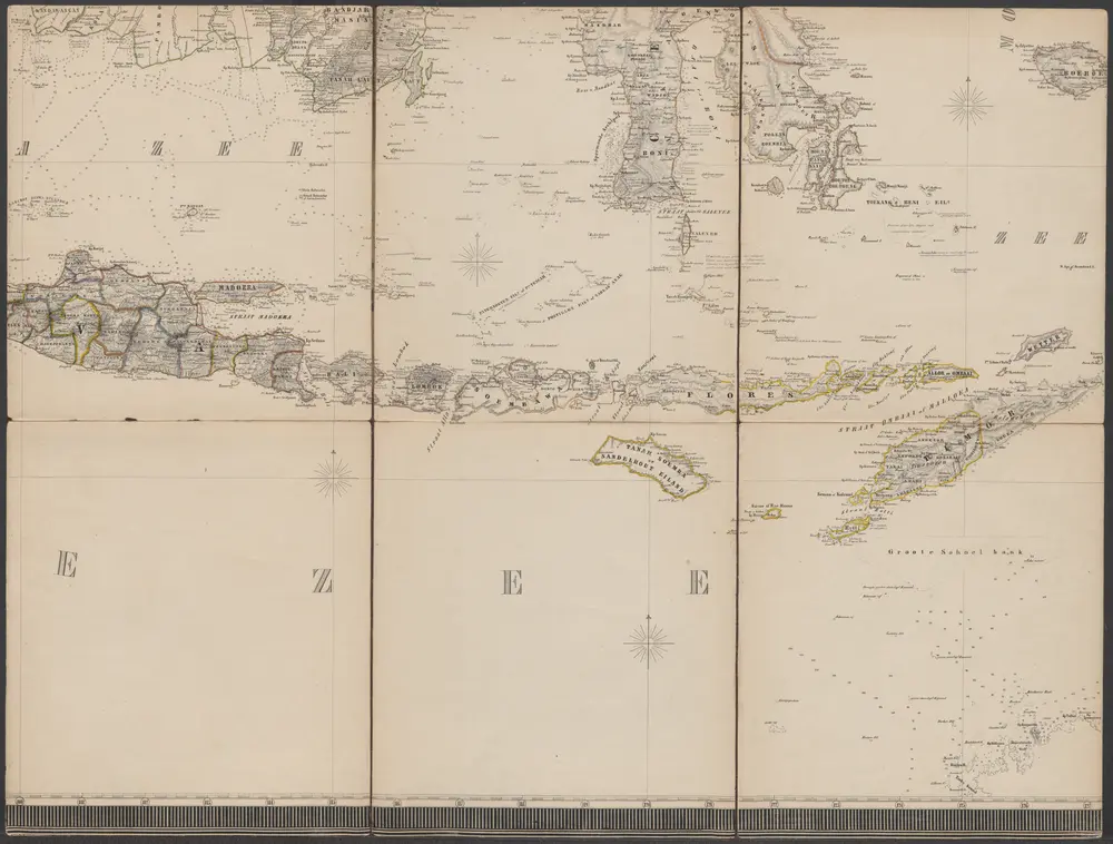 Algemeene land- en zee-kaart van de Nederlandsche overzeesche bezittingen met het Koningrijk der Nederlanden in Europa op de schaal van 1:3.000.000 [Blad 4]