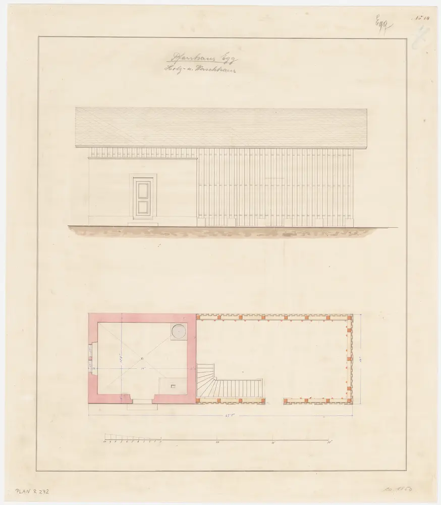 Egg: Holz- und Waschhaus; Ansicht und Grundriss (Nr. 14)