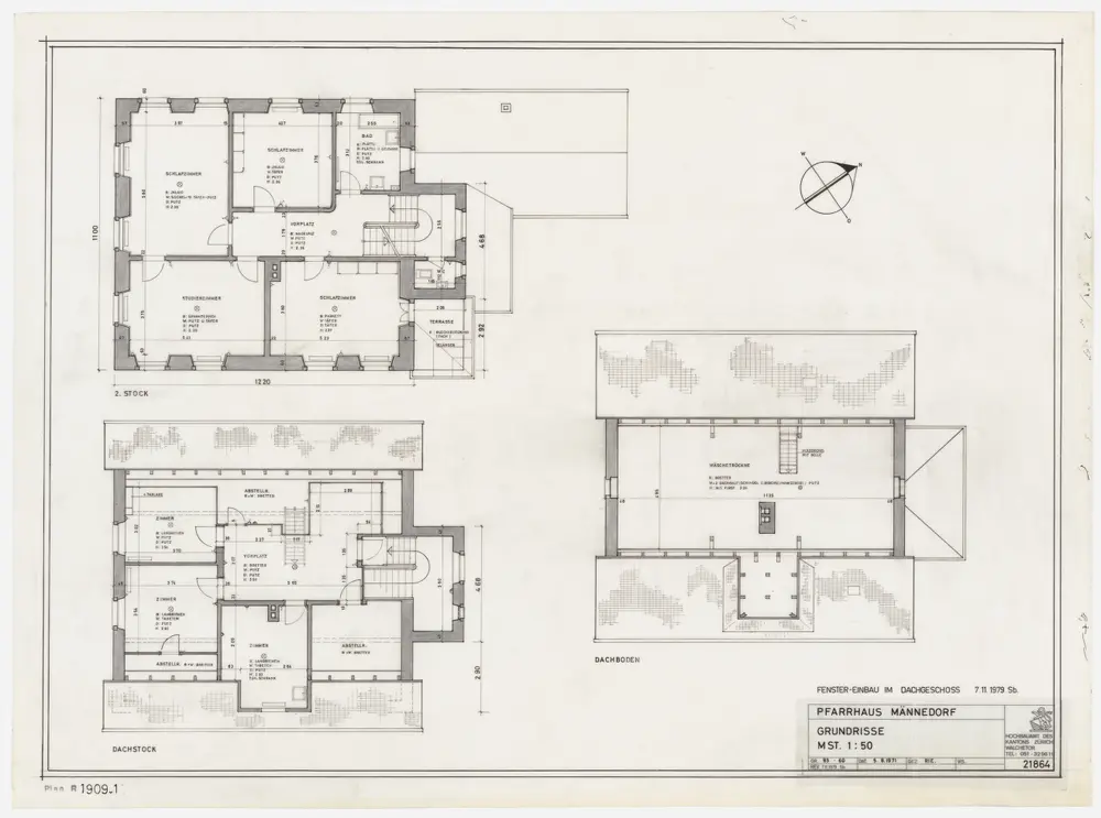Männedorf: Pfarrhaus: 2. und 3. Stock und Dachgeschoss; Grundrisse