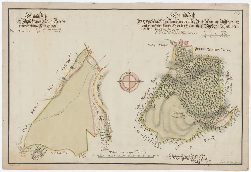 Wülflingen: a) Zehntenfreier kleiner Weiher, unterhalb von Stöcklisrüti gelegen, Grundriss; b) Zehntenfreie Güter auf dem Beerenberg und und im Vorderrumstal; Grundriss (Nr. 7)