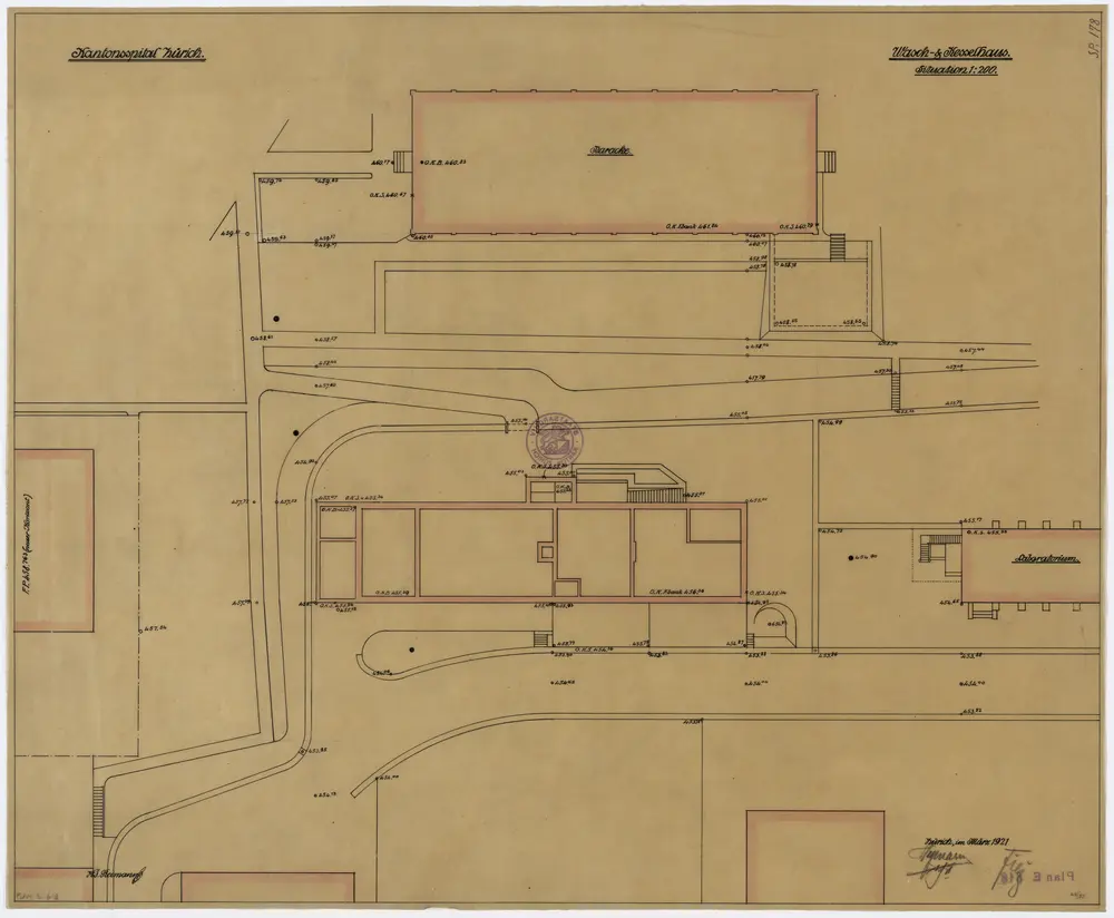 Zürich: Kantonsspital, Wasch- und Kesselhaus; Situationsplan