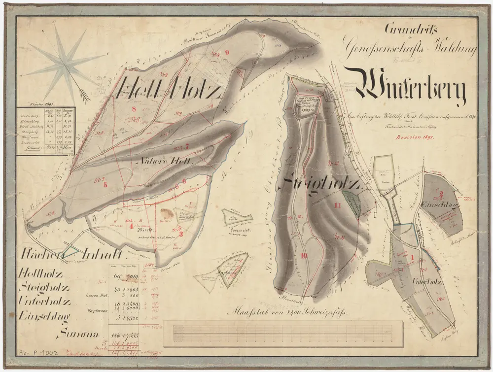 Lindau, Töss: Genossenschaftswaldung Winterberg mit Hellholz, Steigholz, Unterholz, Ischlag (Einschlag); Grundrisse