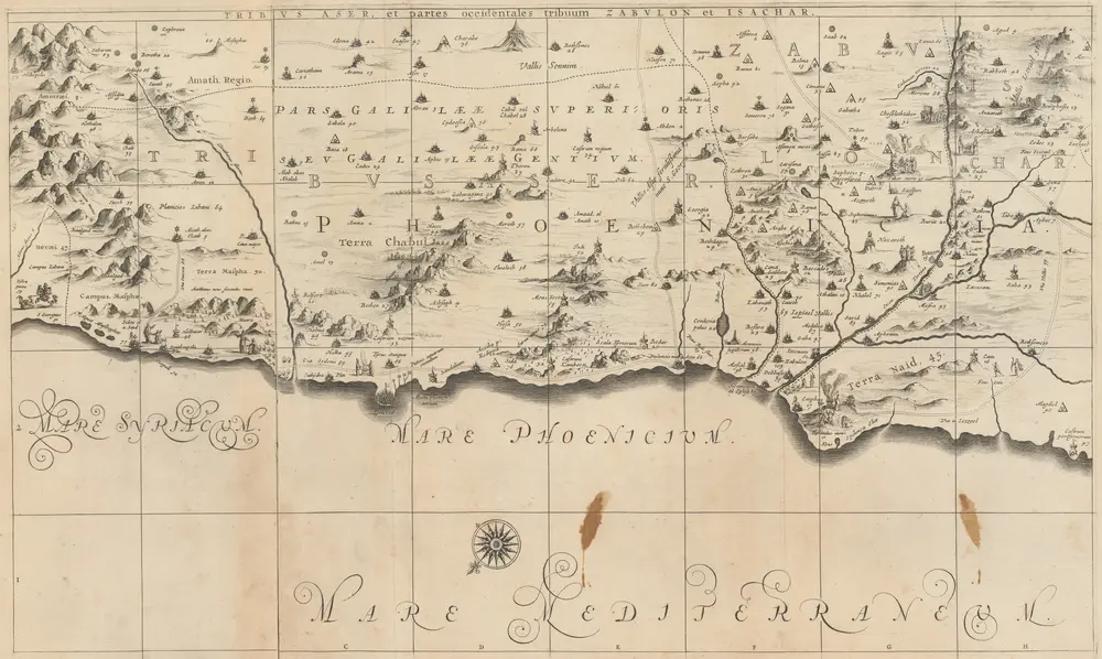 Tribus Aser, et partes occidentales tribuum Zabulon et Isachar. [Karte], in: [Accuratissima orbis antiqui delineatio, sive, Geographia vetus, sacra & profana], S. 18.