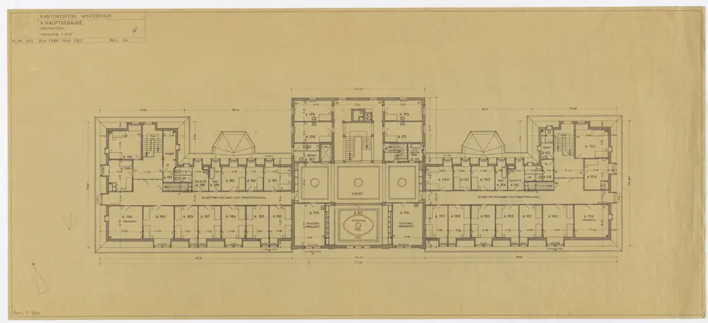 Winterthur: Kantonsspital, Hauptgebäude, Dachstock; Grundriss (Nr. 205)