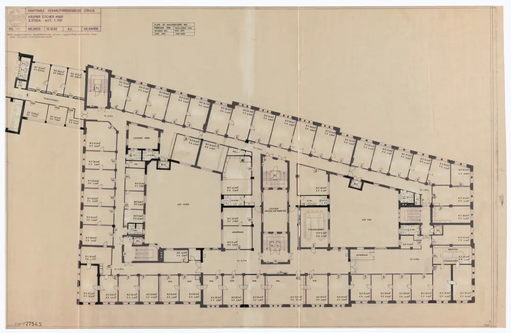 Kaspar-Escher-Haus: Kantonale Verwaltung; Grundrisse: 3. Stock; Grundriss