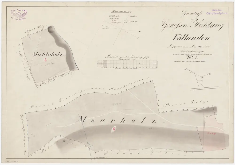 Fällanden: Gemeinde- und Genossenschaftswaldungen: Genossenschaftswaldungen Murholz (Maurholz), Müliholz (Mühleholz); Grundrisse (Tab. 1)