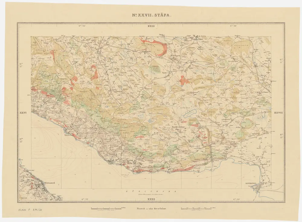 Kanton Zürich: Waldungen, Rebberge und Rodungen um die Mitte des 17. Jahrhunderts: Blatt XXVII: Stäfa