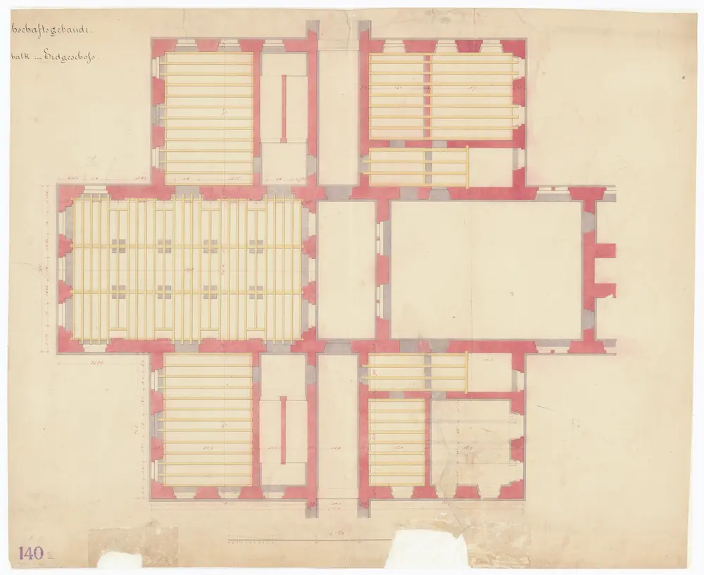 Irrenanstalt Burghölzli: Wirtschaftsgebäude, Erdgeschosses; Gebälk; Grundriss