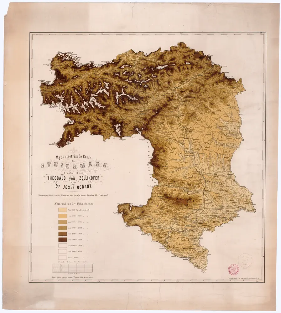 Hypsometrische Karte der Steiermark