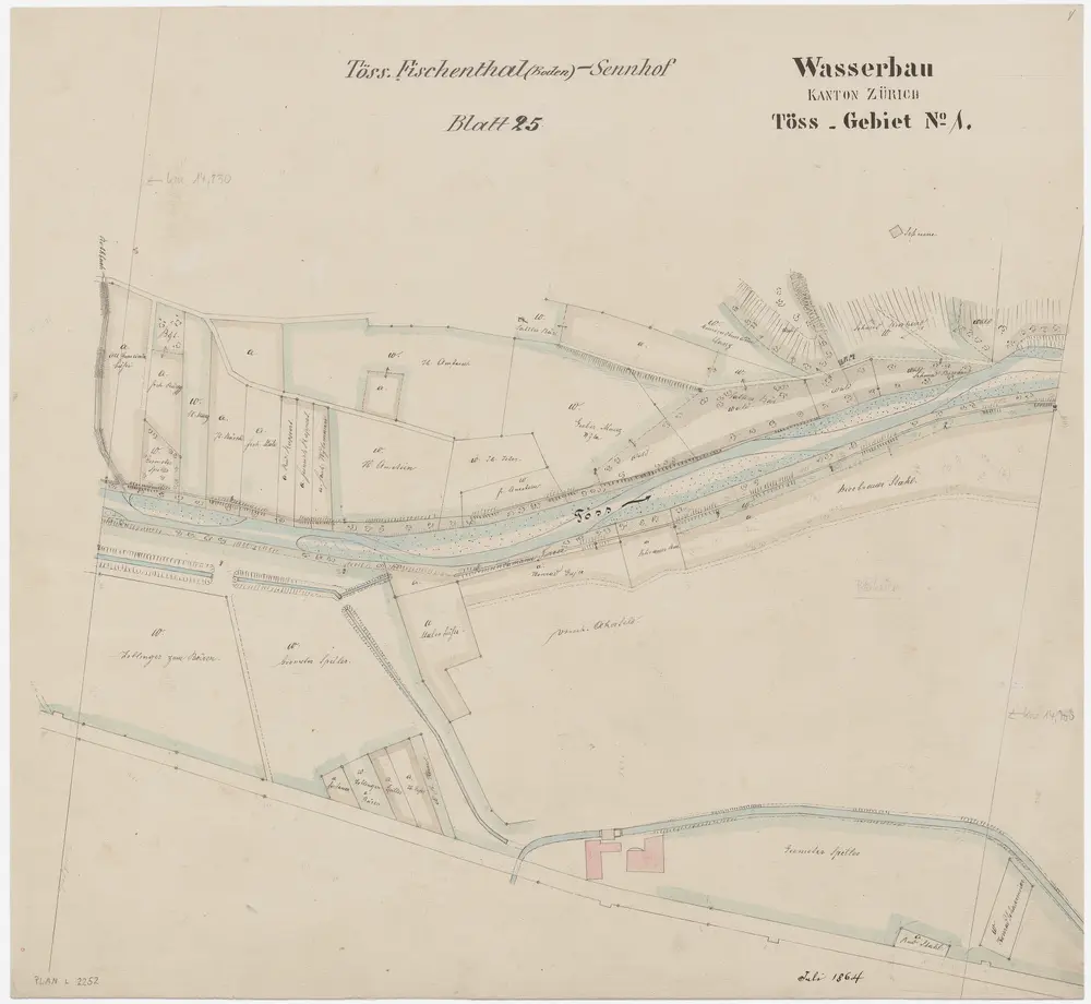 Wila, Wildberg, Turbenthal: Töss von unterhalb der gedeckten Brücke unterhalb Wila bis Bleiketen; Situationsplan (Töss-Gebiet Nr. 1, Blatt 25)