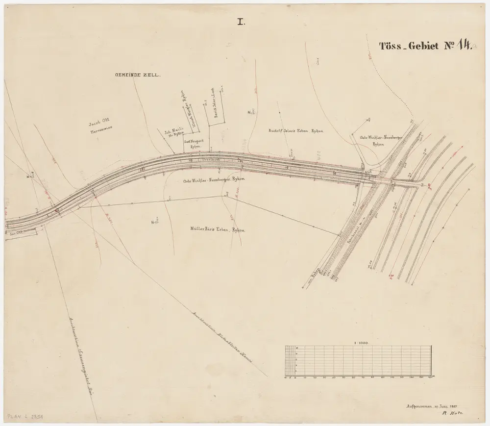 Zell: Tobelbach in Rikon; Situationsplan (Töss-Gebiet Nr. 14 a bzw. Blatt I)