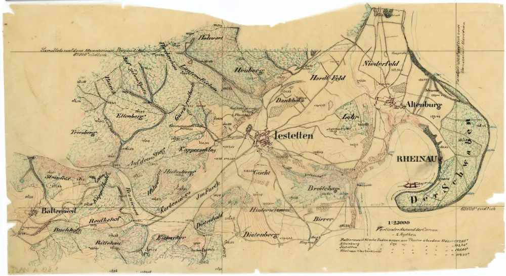 Vorlagen für die Topographische Karte des Kantons Zürich (Wild-Karte): Kopien aus anderen Kartenwerken für ausserkantonale Gebiete: Jestetten